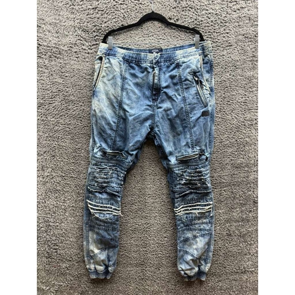 Prps Slim Fit Cotton-Linen Distressed Denim‎ Jogger Pants Blue Mens Size 38